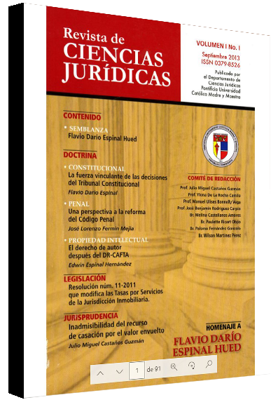 Revista Ciencias Jurídicas: vol. 1, núm. 1, 2013